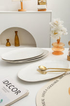 3-Piece Stoneware Serving Platter Set in Pearl White